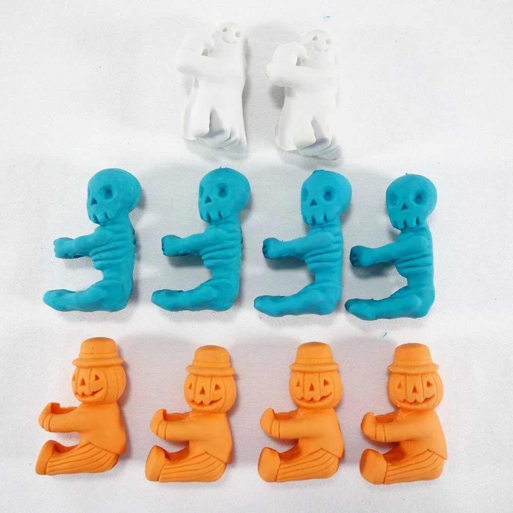 Halloween Pencil Topper Erasers 10pc Multi Ghost Skeleton Pumpkin 90s